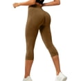 thumbnail image 5 of Women's 3D Texture Yoga Pants, Seamless High Waisted Capri Leggings for Butt Lifting and Tummy Control, Fitness and Casual Workout Pants-Coffee, 5 of 5
