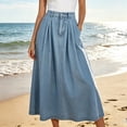 thumbnail image 2 of Jane Wardrobe High Waist Pleated Swing Denim Midi Skirt Women Side Pocket Vintage Jean Skirt Plus Size 1PC M-XXXXL, 2 of 6