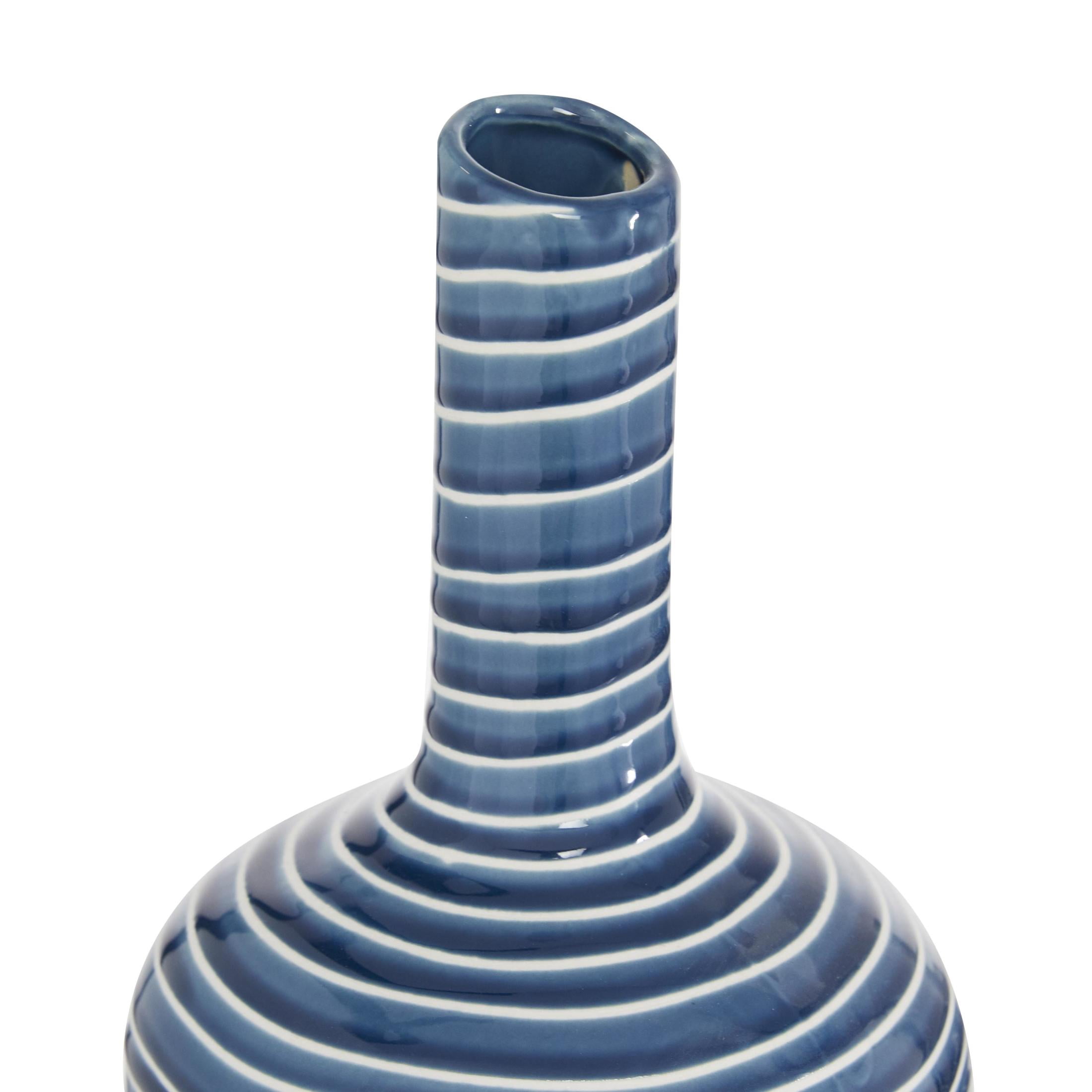 DecMode 12", 15", 19"H Blue Ceramic Vase with Varying Patterns, Set of 3