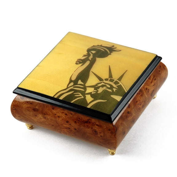 Iconic Handcrafted Statue of Liberty Wood Inlay Musical Jewelry Box - Around the World in 80 Days (V.Young) - SWISS