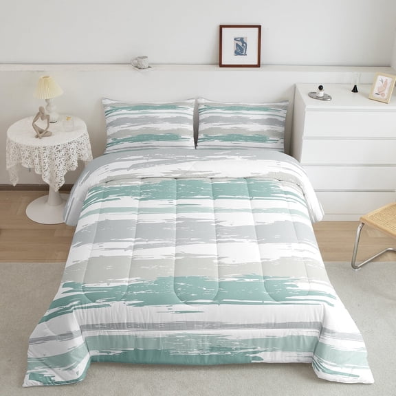 Erosebridal Simple Graffiti Bedding King Comforter Set,Modern Design Down Comforter,Green Gray White Bedding Sets King with Comforter,Ultra Soft Room Decoration Reversible,3 Pieces