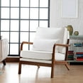 thumbnail image 3 of Accent Chair, Mid Century Modern Chair with Pillow, Upholstered Lounge Arm Chairs, Linen Fabric Comfy Reading Chair with Wood Frame, Side Chair, Beige White, 3 of 8