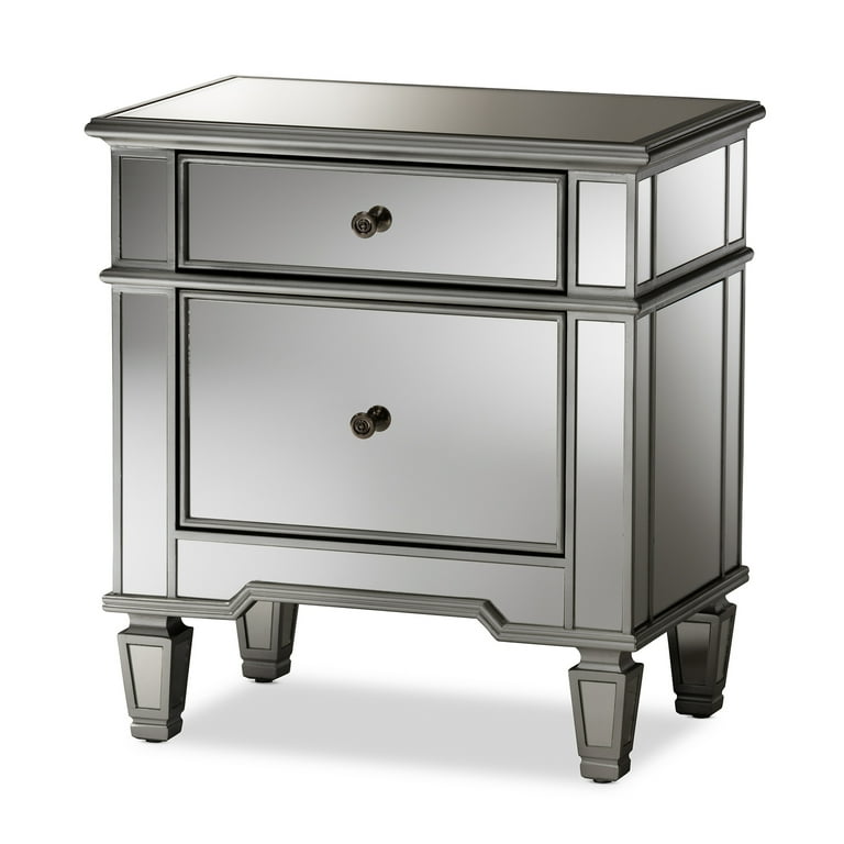 Baxton Studio Sussie Hollywood Regency Glamour Style Mirrored 2-Drawer Nightstand Baxton Studio Sussie Hollywood Regency Glamour Style Mirrored 2-Drawer Nightstand