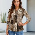 thumbnail image 4 of CCRFTGI 3/4 length sleeve womens tops Casual Polos Golf Lapel V Neck Collared Shirts Fall Vintage Floral Print Loose Button Down Tops Khaki M, 4 of 4
