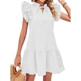 thumbnail image 3 of HUBERY Women Lace Up V Neck Layered Ruffle Sleeves Flouncing Hem Mini Dress, 3 of 7