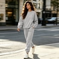 thumbnail image 6 of Women 2 Piece Outfits Fall Sweatsuit Lounge Set | Long Sleeve Drop Shoulder Crewneck Sweatshirt,Wide Leg Sweatpants,Casual Tracksuit,Winter Vacation Travel Outfits Gray XL, 6 of 7