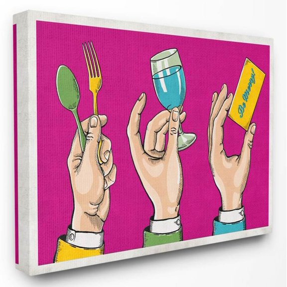 Stupell Industries Eat Drink Be Merry Neon Pink Comic Book Design Canvas Wall Art by Ester Kay