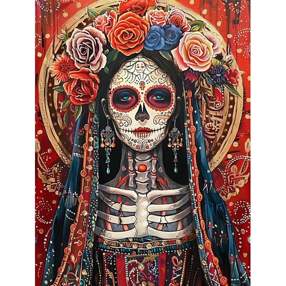 shiyou-Round Full Drill Diamond Painting Kit 5D Skull Queen Diamond Art Painting by Numbers Skull Flower Diamond Dots Arts Crafts Set Queen Rhinestone Diamond Art for Adult Room Decor (12X16 inches)