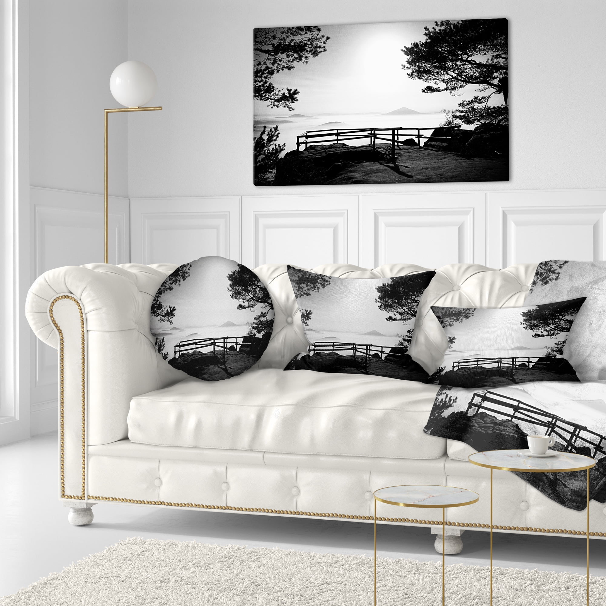 Designart Full Moon Autumn Midnight in Black - Landscape Photography Throw Pillow - 12x20