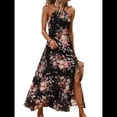 thumbnail image 2 of Vestido Bohemio de Verano Sin Mangas con Cuello Halter y Abertura Larga para Mujer Negro M, 2 of 10