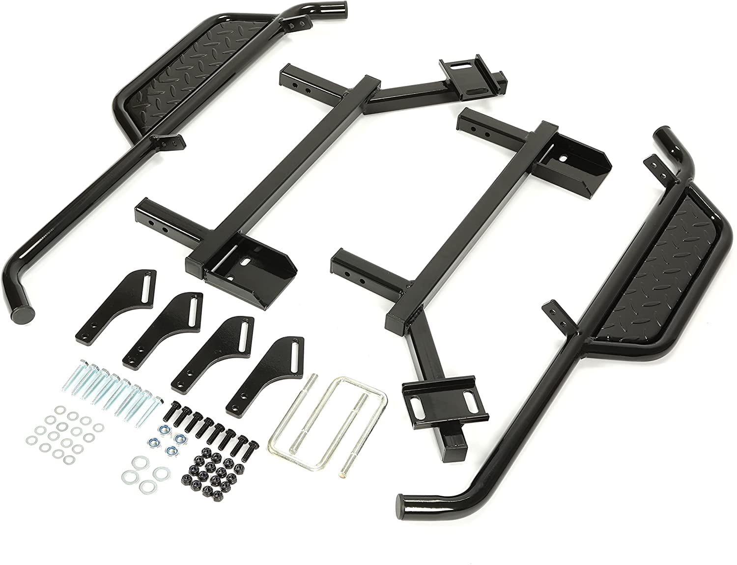Kojem Heavy Duty  Left + Right Nerf Bars Step Down Kit for 2004-2019 Club Car Precedent Gas or Electric Black Steel Running Boards