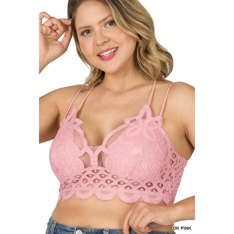 TheLovely Women & Plus Crochet Sexy Lace Bralette Smocking Back Bra with  Removable Bra Pads 