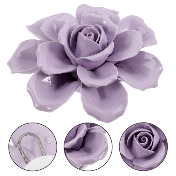 PartyKindom Ceramic Flower Wall Ornament Purple 3D Floral Sculpture for Home Decor