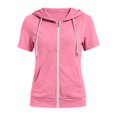 thumbnail image 4 of Short Sleeve Hoodies for Women Summer Fall Lightweight Zip Up Sweatshirt with Pockets Casual Jacket Outerwear, 4 of 7