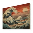 thumbnail image 2 of Designart "The Red Great Wave A Masterpiece from Kanagawa V" Nautical & Beach Print on Natural Pine Wood, 2 of 5