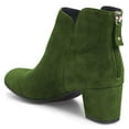 thumbnail image 3 of YDN Women Classic Round Closed Toe Chelsea Ankle Boots Block Low Heel Back Zipper Booties Winter Dressy Shoes Size 7 Green, 3 of 5
