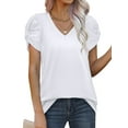 thumbnail image 3 of QAFOPEH Women V Neck Twist Knotted Puff Short Sleeve Solid Color Top, 3 of 5