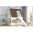 thumbnail image 5 of Wood Twin Size House Bunk Bed with Roof, Ladder and Slide, White+Brown, 5 of 9