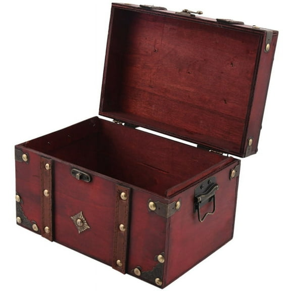 Retro Treasure Chest Vintage Wooden Storage Box Antique Style Jewelry Organizer for Trinket Big