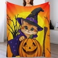 thumbnail image 4 of GXFC Halloween Cat Witch Pumpkin blanket, comfortable and soft, warm casual blanket, printed design, winter sofa dormitory home decoration, must-have travel product. Size is 60x80 inches., 4 of 9