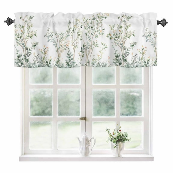 Sage Green Trees Kitchen Valances for Windows 42x12 Inch Kitchen Curtains Valances Rod Pocket Green Eucalyptus Leaves Bathroom Window Valances for Window Treatment Decor