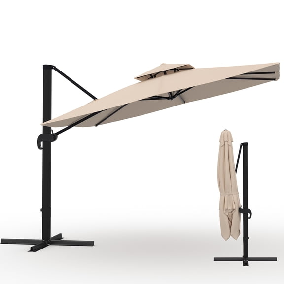 Khaki 10*10ft Square Cantilever Patio Umbrella