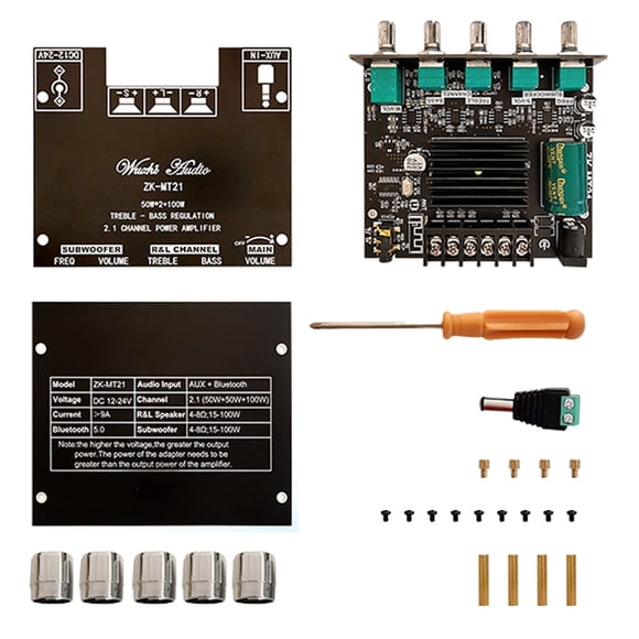 Placa de amplificador de potencia Módulo amplificador de audio auxiliar V5.0 compatible con Bluetooth Ecualizador estéreo de 2.1 canales Eigraketly EL002696-00