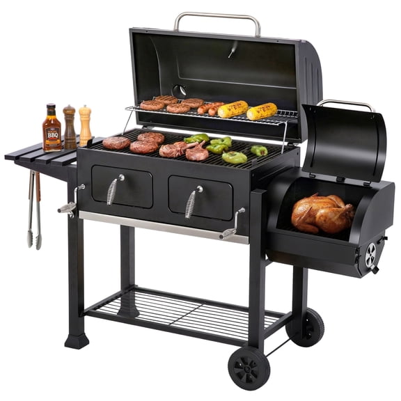 MF Studio Charcoal Grill with Offset Smoker 1015 sq in Extra Large Charcoal BBQ Grill for Outdoor Cooking