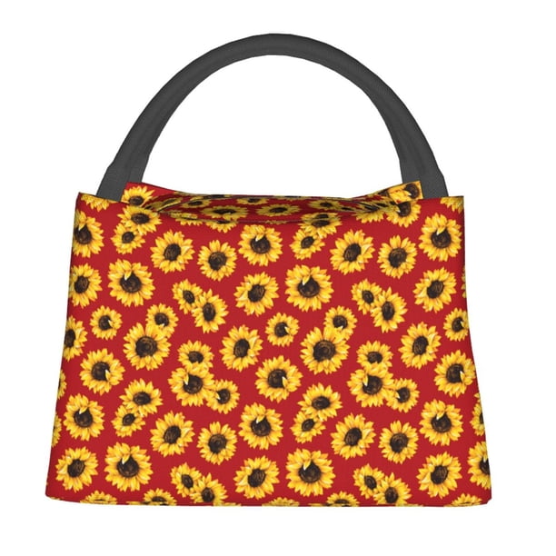 Fotbe Sunflowers On Red Bolsa Térmica Portátil con Estampado, Bolsa de Entrega de Alimentos Aislada, Bolsa Reutilizable de Gran Capacidad para Comidas y Supermercado