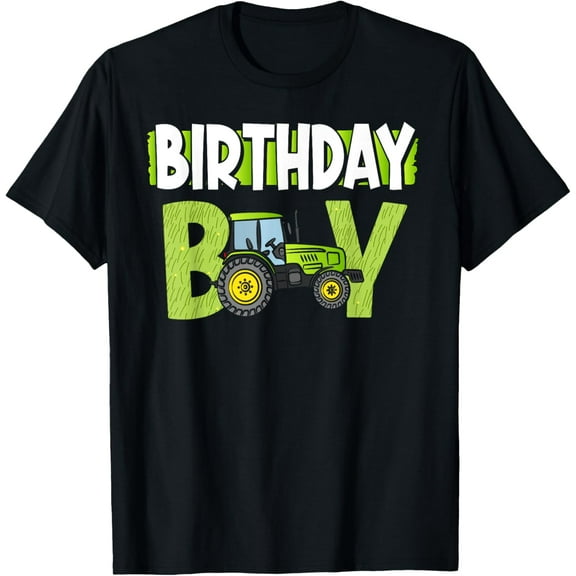 Birthday Boy Family Matching Tractors Farm Trucks Bday T-Shirt men and women can wear, black, white, gifts.