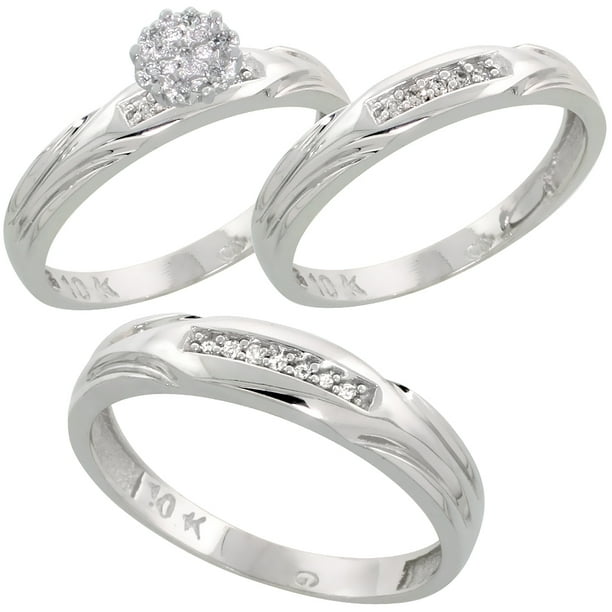 WorldJewels 10k White Gold Diamond Trio Engagement