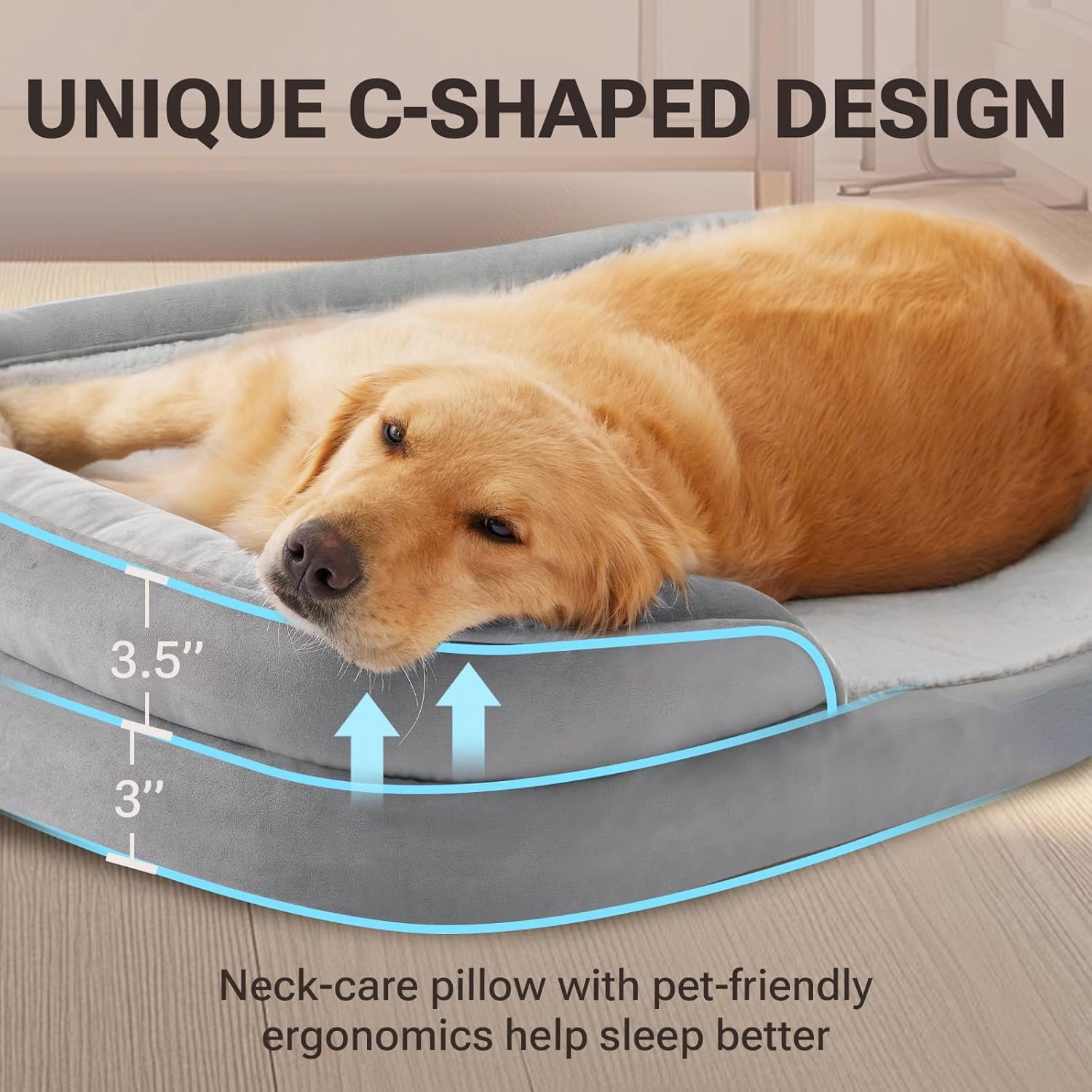Soft Touch Orthopedic XL Dog Bed in Grey with Faux Fur and Foam Filling