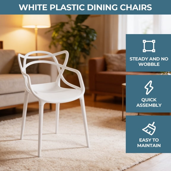 JUYG 4-Pack White Plastic Dining Chair
