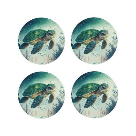 

Leather Coasters Set of 4 - Watercolor Turtle1 Lightweight Non-Slip Drink Coasters for Desk Anti-Scalding Desk Cup Coasters for Office Table Decor Round Shape