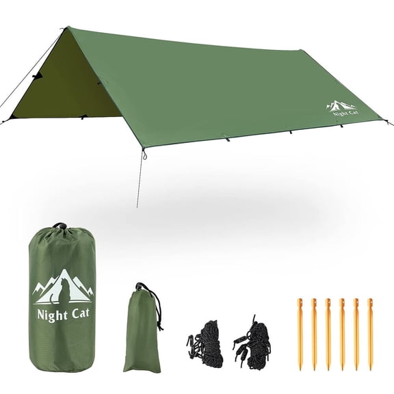 Waterproof Camping Tent Tarp Shelter Hammock Cover Lightweight Rain Fly Green 12x10ft