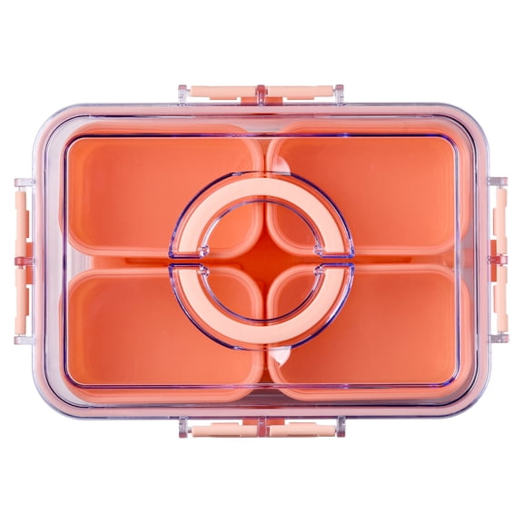 Cook with Color 4-Compartment Snack Box with Ice pack, Locking Lid and Handle, Dishwasher Safe, Light Pink