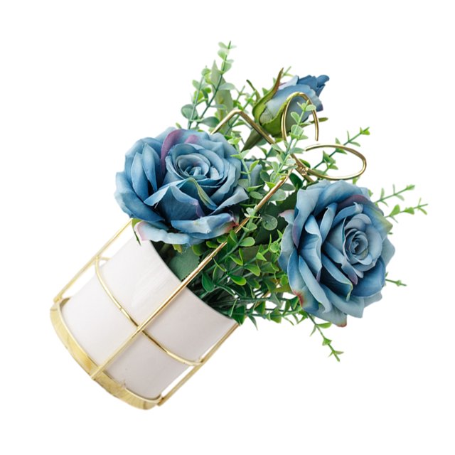 relayinert Simulation Flower Set Low Maintenance Easy To Clean Fake Peony Silk Hydrangea Flower Silk Artificial Flowers With Vase rose blue 1Set