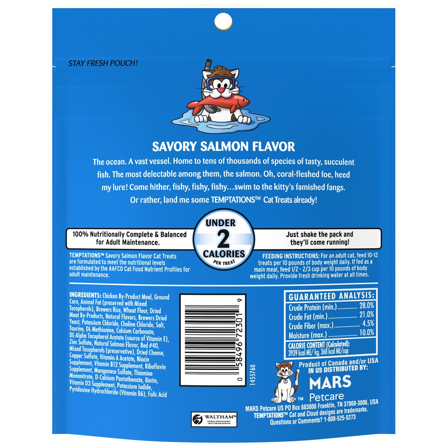 Temptations Savory Salmon Flavor Crunchy and Soft Cat Treats 6.3
