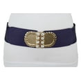 thumbnail image 1 of Women Dark Blue Elastic Belt Gold Metal Buckle Size S M, 1 of 13