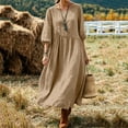 thumbnail image 7 of Edvintorg Flowy Dresses for Women Crew Neck 3/4 Sleeve Loose Casual Long Dress Woman Clothes S-2XL Khaki, 7 of 7