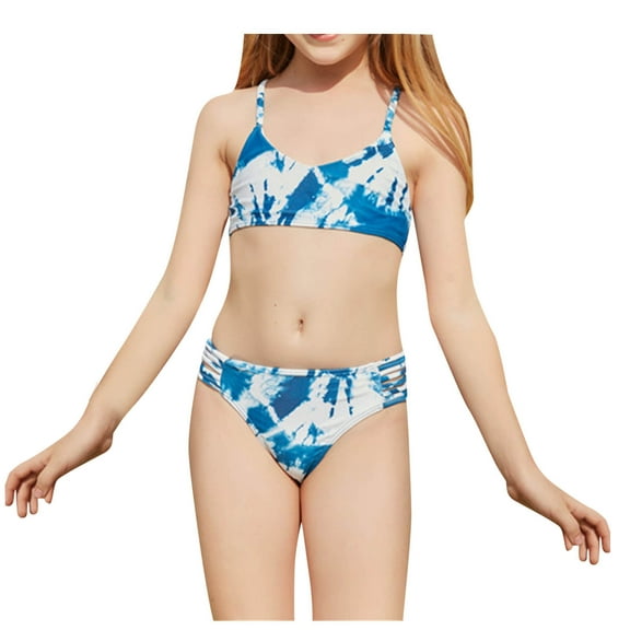 Fesfesfes Teen Girls Summer Holiday Bikini Sets Children Girls Swimwear Split Two Piece Swimsuit Swim Pool Beach Wear Skinny Bathing Suit 6-12 Years