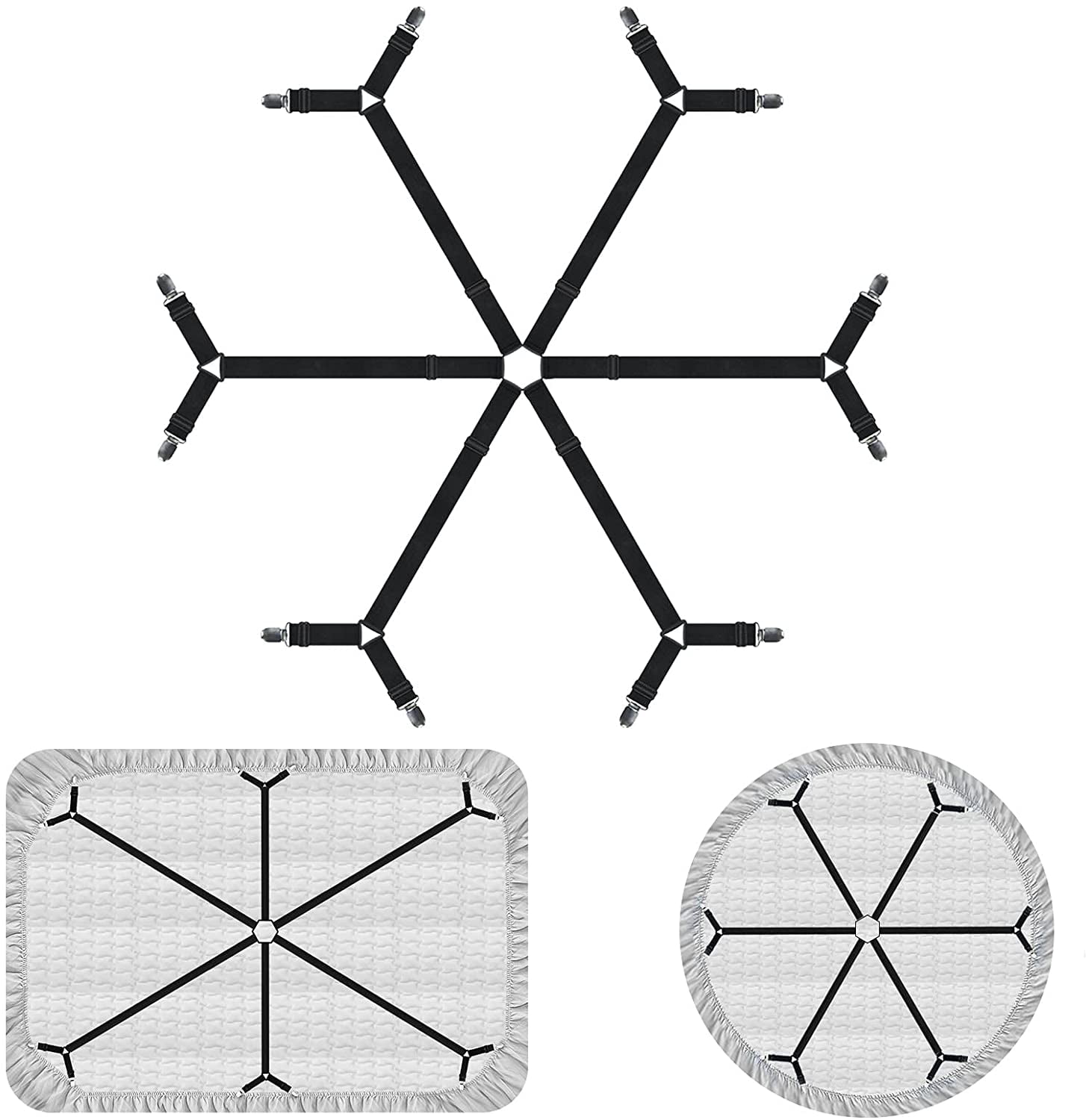 Bed Sheet Fasteners Adjustable Elastic Bed Sheet Holder Straps for Full,Queen,King Twin Bed, 6