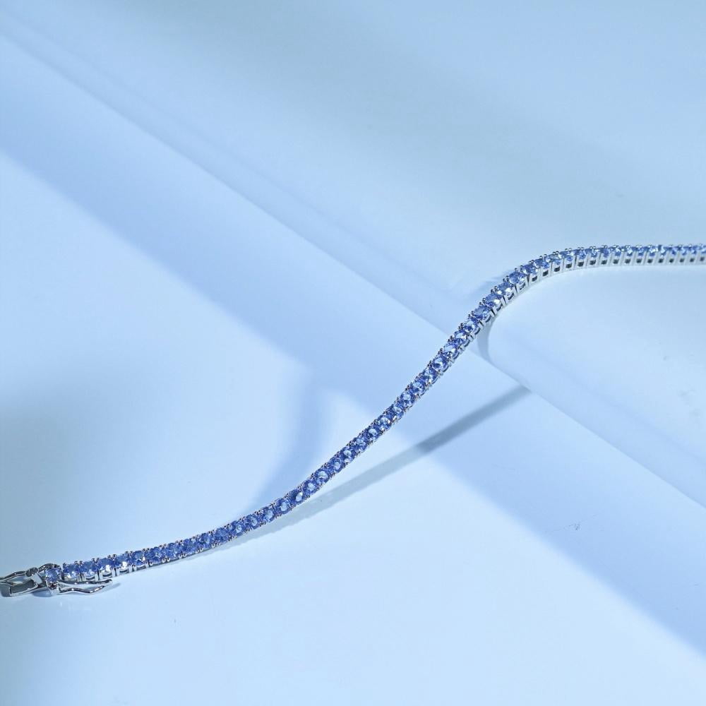 KIJ 14K White Gold Plated 3mm Round Cut Tanzanite Tennis Bracelet Jewelry Valentine's Day Gifts for Men Women