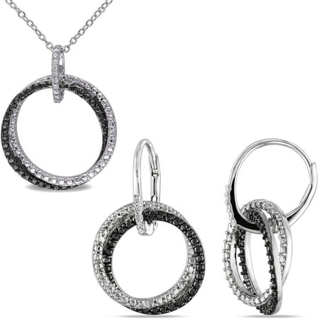 Miabella 1/10 Carat T.W. Diamond Two-Tone Sterling Silver Circle of Life Pendant and Multi-Circle Dangle Earrings Set, 18