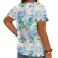 thumbnail image 2 of CLOOCL Women T-Shirts Plus Size Blouses Watercolor Flowers Printing Short Sleeve Tops, 2 of 6
