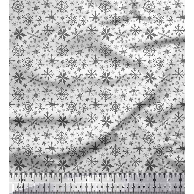 Soimoi polyester Crepe Fabric Snowflake Artistic Print Fabric by the Yard 42 Inch Wide