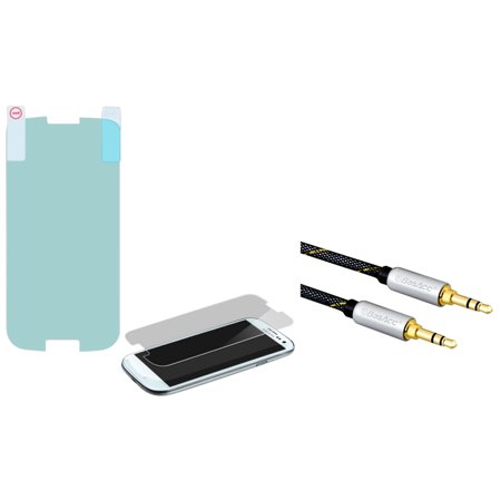Samsung S3 Lcd White Insten Tempered Glass LCD Screen Protector For Samsung Galaxy S3 i9300 (with 3.5mm Audio Extension Cable M/M) (2-in-1 Accessory Bundle) ()