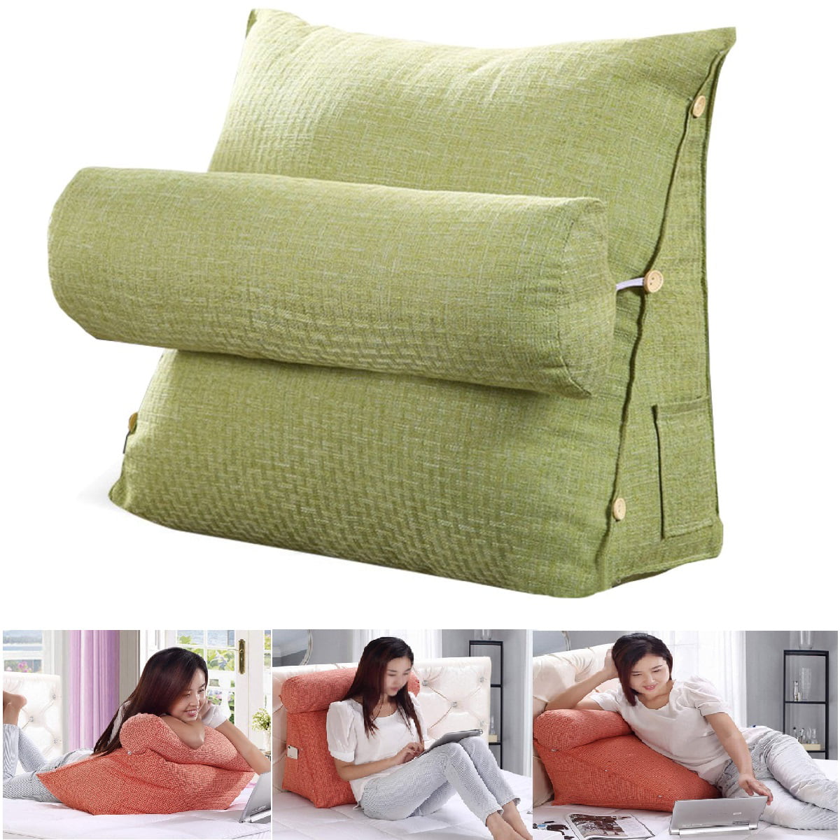18X18X8 inch, Medium Wedge Shaped Reading and TV Pillow with Adjustable Neck Pillow, Triangle