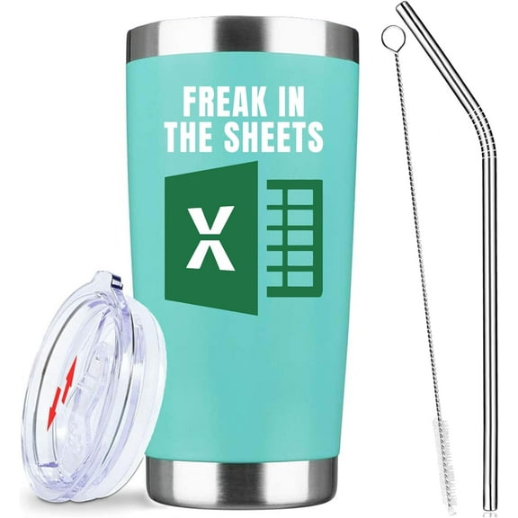 Excel Freak in The Sheets Coffee Mug,Accountant Gifts,20 Oz Insulated Stainless Steel Iced Coffee Spreadsheet Tumbler with Lid Straw and Brush, Novelty Gifts for Na,CPA,CFO, Coworkers, Boss,Women