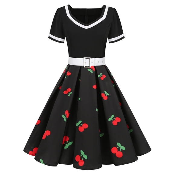 IROINNID A-Line Dress For Women Short Sleeve Round Neckline Summer Retro Casual Pullover Sexy Long Dress Strapless Graphic Prints Dress